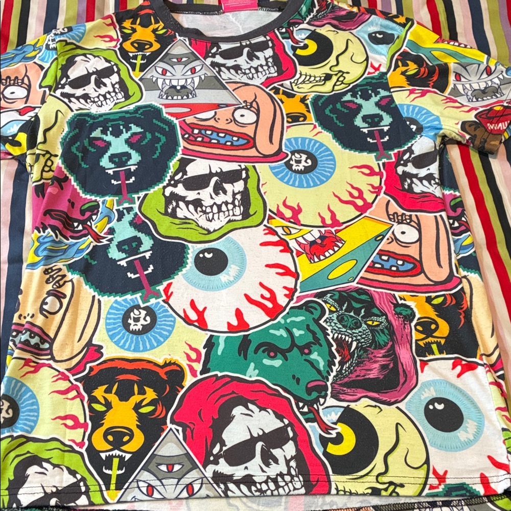 Mishka Men’s Graphic Print Tee - Multicolor Skull & Eyeball